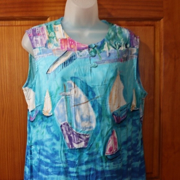 C.M. Shapes Vintage 90s Sailboat Art To Wear Maxi Dress USA Large - Picture 4 of 16